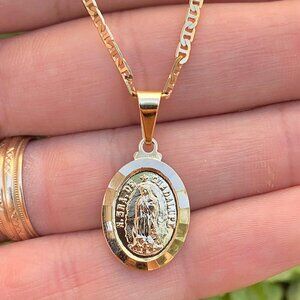 14K Gold Filled Virgin Mary Pendant Necklace 20" Cadena Dije Virgen de Guadalupe